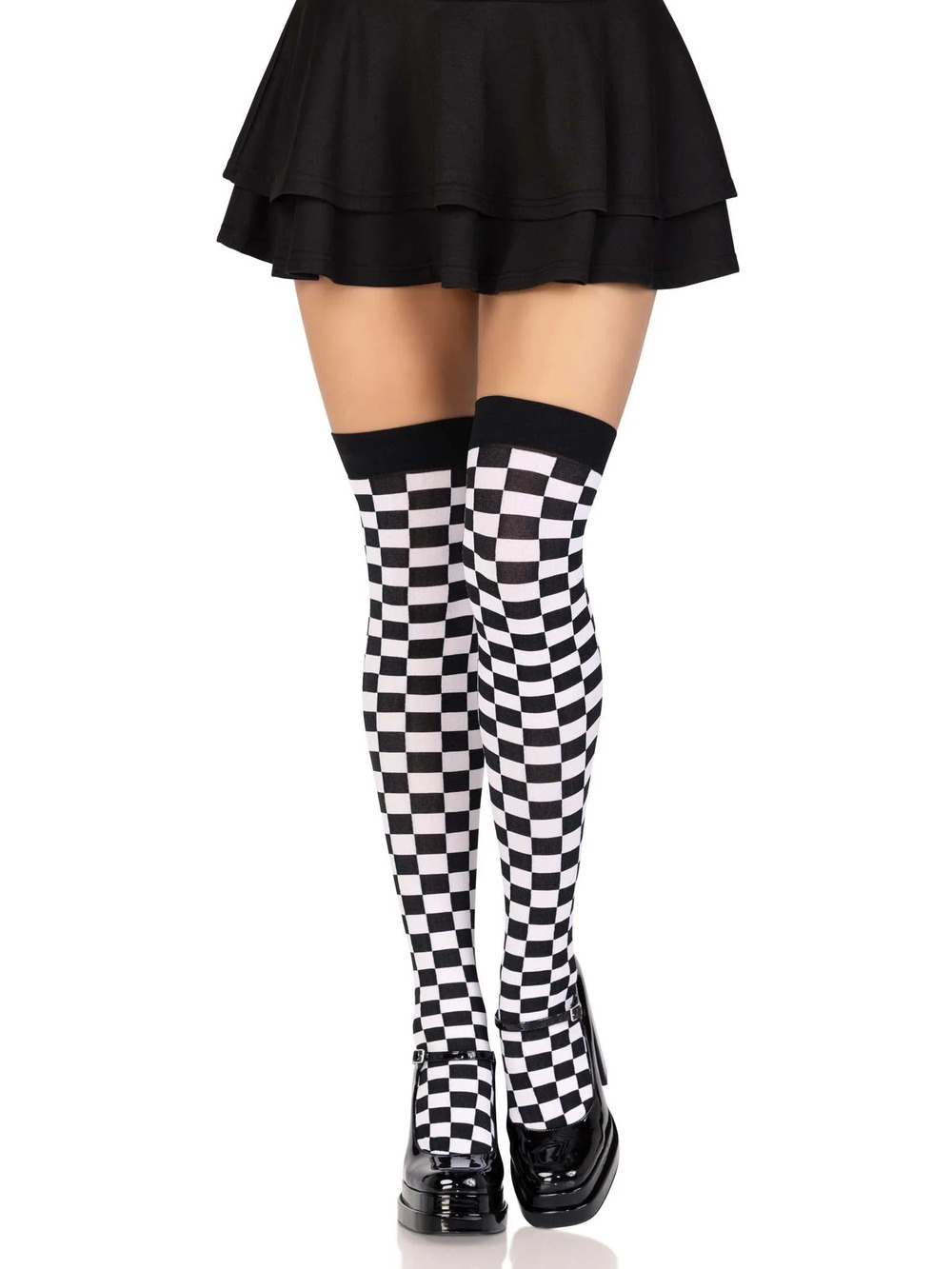 Leg Avenue - Poppy Checkerboard Thigh High Stockings - BLACK/WHITE